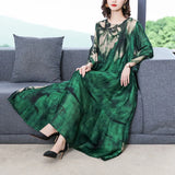 New Summer Vintage Dresses Female Fashion Loose Printed Cotton Iinen 7 Minute Sleeve Dress Women Oversize Long Evening Dresses