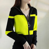 greatnfb Women Knitted Sweater Jacket 2024 Female Autumn Wint Erstriped Slim Slimming Fashion Simple Contrast Color Zipper Cardigan A792