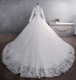 Muslim Wedding Dress 2022 Elegant High Neck With Train Princess Bride Dress Luxury Lace Embroidery Wedding Gown Vestido De Noiva