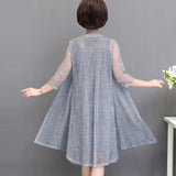 greatnfb  summer cotton linen 2 piece set dress cardigan women 3xl 4xl 5xl party midi dresses elegant vintage robe femme