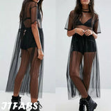 Sexy Women Party Evening Black  See Through Mesh Dress Sheer Maxi Dress Tulle Lace long Dress Casual Sexy Party Vintage Bodycon