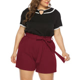 2022 New Women Plus Size Shorts Short Trousers High Waist Large Big Plussize For Female Summer Clothes Solid Black Red Clothing