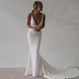 Eightree Mermaid Beach Wedding Dresses Sexy Deep V-neck Backless Bride Dress Long Boho White Fashion Wedding Gowns Custom Made