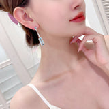 2025 elegance temperament light luxury designer Korean version celebrity simple long geometric rectangular fringed earrings