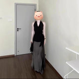 2025 summer new Rio Gallery  collar sleeveless neck strap leak back vest top + fishtail skirt