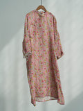 Original Chinese romantic floral cocoon ramie cheongsam, retro loose and clear robe dress L25060