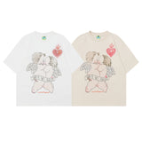 2025 T1070 2025n Street Tide 2025 Summer Retro Trend Cartoon Elements Angel Design Men's Loose Short Sleeve T-Shirt