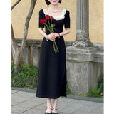 2025 Design Sense Summer  Hepburn Style Slim Lace Skinny Small Black Dress Dress  Popular Explosion