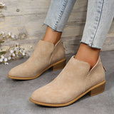 GREATBFB Cross-Border Foreign Trade plus Size British Style Bootie Women's Pointed Toe Chunky Heel Back Zipper Suede Low Heel Shoes Martin Boots