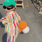 GREATNFB Siblings Costume South Korea Children's Striped Knitting Suit Girls' Polo Shirt Dress Boys' Short-Sleeved Shorts Suit