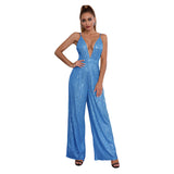2025 jumpsuits summer women's clothing, deep v backless sequined jumpsuit  sleeveless suspender jumpsuit wholesale