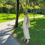 Siyuan, full linen dress, summer new loose sleeveless thin comfortable vacation polka dot dress 7870