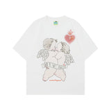 2025 T1070 2025n Street Tide 2025 Summer Retro Trend Cartoon Elements Angel Design Men's Loose Short Sleeve T-Shirt
