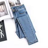 Real Shot New Korean Student High Waist Jeans Women's Trousers plus Size Elastic Skinny Slimming Ankle Tight Pencil Pants