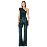 popular new women's sleeveless shoulder onesie  fashion high waist design sequined jumpsuit wholesale