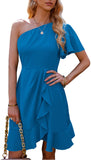 2023  Hot Trade European and American Ladies Summer Sexy One Shoulder Irregular Ruffled Hem Solid Color Dress