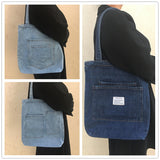 New Denim One-Shoulder Canvas Bag Ins Large Shopping Bag Mother Bag Artistic College Students Schoolbag Tuition Bag