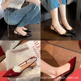 greatnfb Cowhide Version ~ Fashion Fashion  Summer Pointed Pumps High Heel Back Empty Stiletto Sandals Women 2024