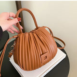 GREATNFB Advanced Texture Small Bag Women's New Niche Messenger Bag Popular Women's Portable Pleated Bucket Bag  Spring