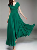 GREATNFB  EBay    Cross Border V-neck Short Sleeve Bohemian Chiffon Waist Dress Evening Dress