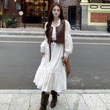 2025 Coffee Break  Gentle Wind White Dress  Spring New Skirt Women's Advanced Sense Skinny Temperament Long Dress