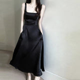 2025 Engagement birthday party dress dress high-end light luxury niche Hepburn style long black suspender dress women