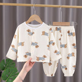 GREATNFB Children's  New Gauze Double-Layer Pajamas Breathable Thin Suit Long-Sleeved Air Conditioning Room Clothing Boys' Baby Homewear