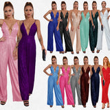 popular 2025 women's fashion Spice Girls sleeveless suspender onesie deep v  halter sequined jumpsuit wholesale