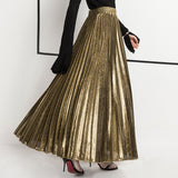 GREATNFB 2020 Spring and Summer New Pleated Skirt Long Skirt Wholesale European and American plus Size High Waist Big Swing Golden Beach Skirt for Women