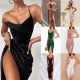 GREATNFB Fashion Sexy Foreign Trade Split Satin European and American Style Dress Slim Temperament Sexy Sleeveless Split Skirt