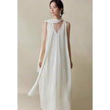 Siyuan, hemp-feeling streamer, cocoon-shaped, sleeveless dress on both sides, loose and elegant temperament fairy long dress 7816