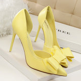 Spring and Summer New Korean Style Stiletto Heel Pointed Toe Shoes Shallow Mouth Side Empty Bow High Heels