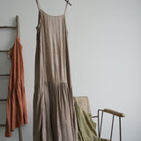 Original literary and retro fried color crumpled super long pendulum dress, versatile travel suspender dress L25047