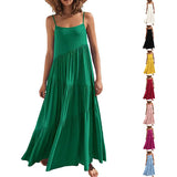 GREATNFB Cross-Border Summer European Women's Loose Solid Color Pleated Irregular Dress Beach Vest Long Dress