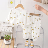 GREATNFB Children's  New Gauze Double-Layer Pajamas Breathable Thin Suit Long-Sleeved Air Conditioning Room Clothing Boys' Baby Homewear