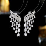 2025 S925 Silver Needle Premium Earrings Wholesale Light Luxury Design Earrings Water Drop Zircon Tassel Wing Earrings