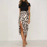 GREATNFB Cross-Border   Leopard Print Women's Clothing European and American Sexy Wild Leopard High Waist Slit Skirt Split Skirt