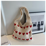 GREATNFB ins Knitted Love Tote Bag Cross-Border Fresh Simple Fashion Woven Bag Personality Trendy Shoulder Bag