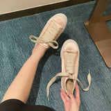 Satin Texture Pumps Women's  Spring and Summer New Flat Bottom Comfort Women's White Shoes Casual All-Match Lace-up Sneakers