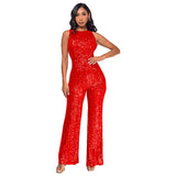 popular fashion New women's sleeveless round neck slim onesie ebay temperament high waist sequined jumpsuit wholesale