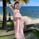 2025 suspender skirt super fairy vacation wear skirt seaside halter dress pink high-end dress dress women
