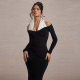 GREATNFB Q24DS535 2025  women's clothing autumn new trend fashionable and sexy long-sleeved high-waisted neck fishtail dress