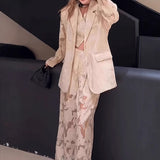 Spring clothes are matched with a complete set of cold wind, high-end sense, light luxury, apricot hollow lace suit, vest three-piece suit for women