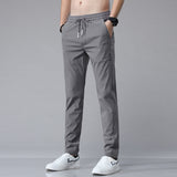 GREATNFB Summer Thin Casual Pants Men's Straight Slim Stretch Ice Silk Sports Men's Pants Non-Ironing Smooth Korean Fashion Trousers