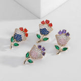 2025 S925 silver needle niche temperament sweet and fresh temperament earrings micro-inlay craftsmanship color zircon rose stud earrings women