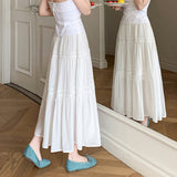 2025 Spot white medium and long skirt women's  spring and summer new lace high waist thin word cake skirt long skirt