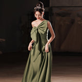 Black Evening Dress  New Summer Satin Dress Women's Strapless Long Type Annual Meeting Graduation Dress