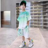 GREATNFB Boys' Summer Suit  New Quick-Drying T-shirt Sportswear Handsome Children's Casual Summer Print Two-Piece Suit