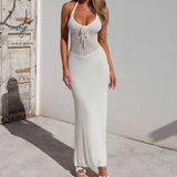 GREATNFB 2025 's new knitted hollow dress suspender strap splicing long dress vacation beach dress