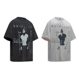 2025 6088 2025n Street 2025 Summer Couple Retro Character Picture Design High Sense Men's Loose Short Sleeve T-Shirt